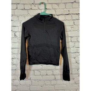 PINK Active Pullover Top Quarter Zip Athletic Long‎ Sleeve Black XS